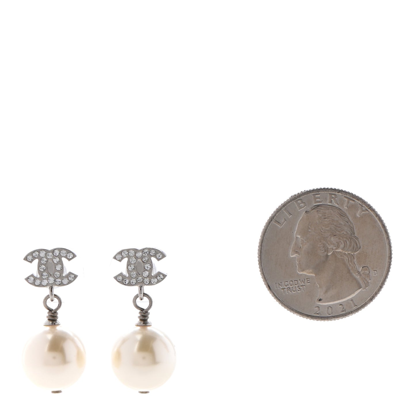 Crystal Pearl CC Drop Earrings Silver