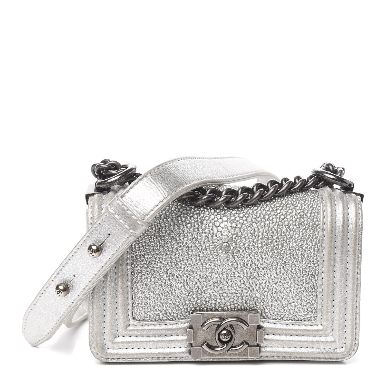 Chanel Metallic Galuchat Stingray Mini Boy Flap Silver 1 of 11