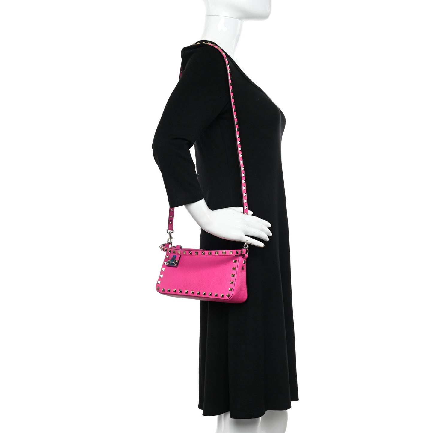 Pebbled Calfskin Small Rockstud Flip Lock Shoulder Bag Pink PP