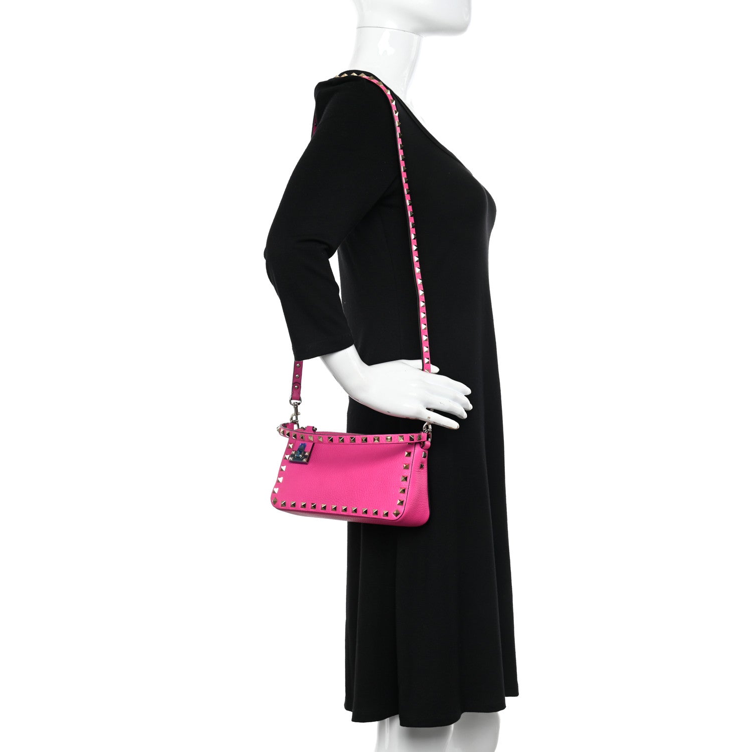 Valentino Garavani Pebbled Calfskin Small Rockstud Flip Lock Shoulder Bag Pink PP 2 of 10