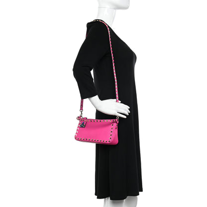 Valentino Garavani Pebbled Calfskin Small Rockstud Flip Lock Shoulder Bag Pink PP 2 of 10