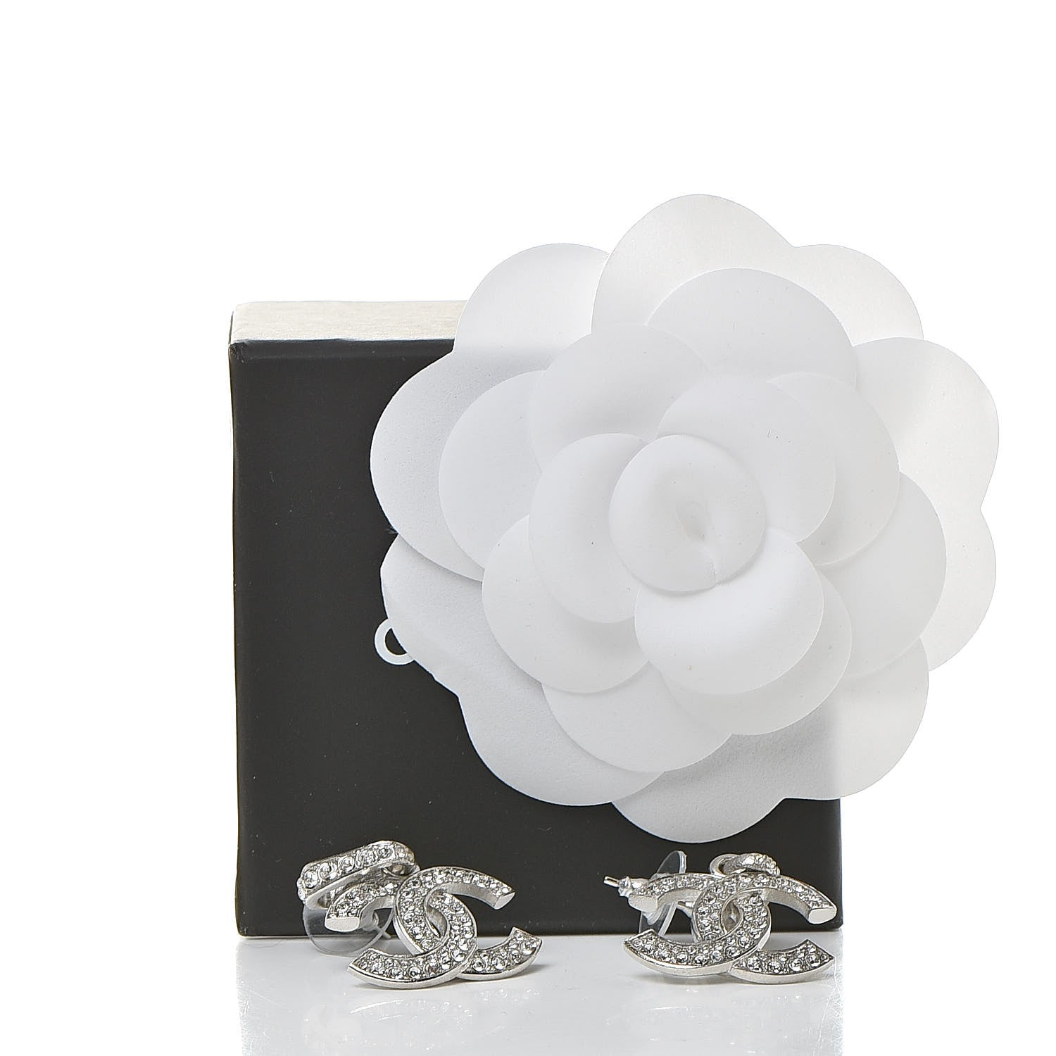 Chanel Crystal Palais Garnier CC Drop Earrings Silver 5 of 5