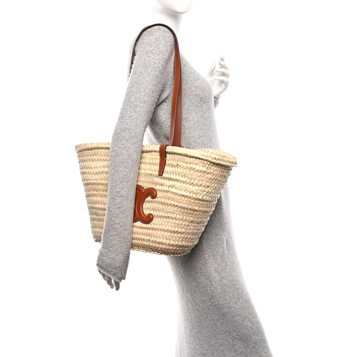 Celine Raffia Calfskin Triomphe Medium Panier Tan 2 of 10