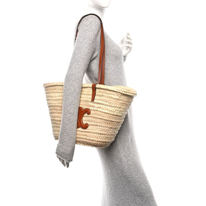 Celine Raffia Calfskin Triomphe Medium Panier Tan 2 of 10