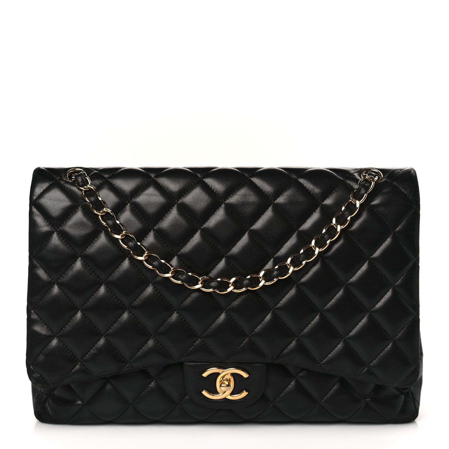 Lambskin Quilted Maxi Double Flap Black