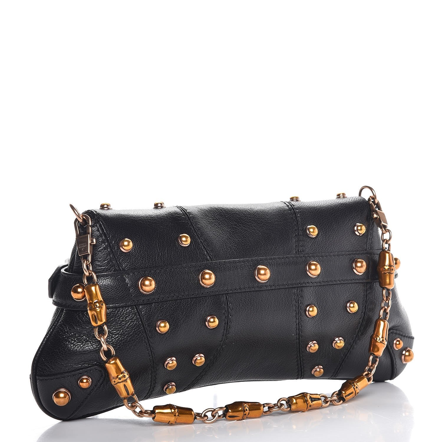 Gucci Goatskin Studded Crystal Horsebit Clutch Black 3 of 9