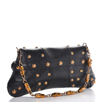 Gucci Goatskin Studded Crystal Horsebit Clutch Black 3 of 9