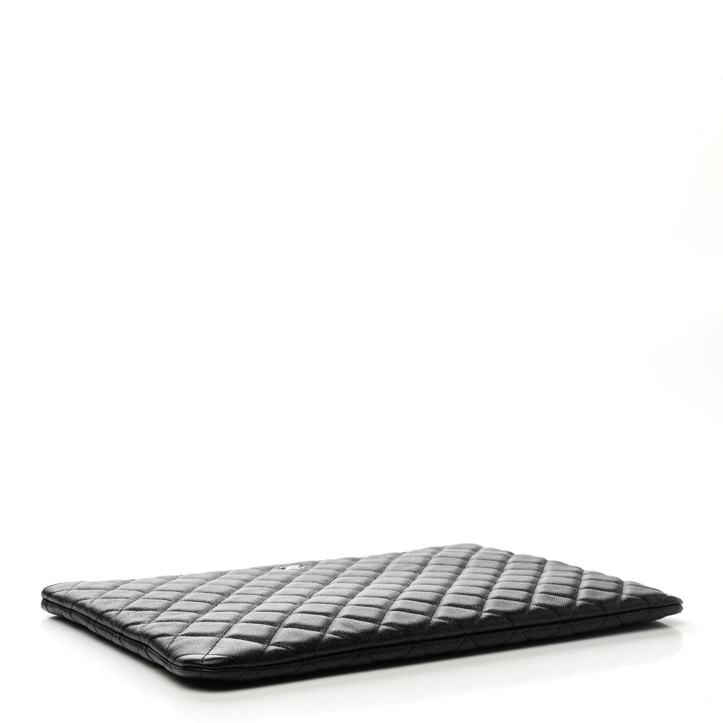 Iridescent Caviar Quilted Large Cosmetic Case Black