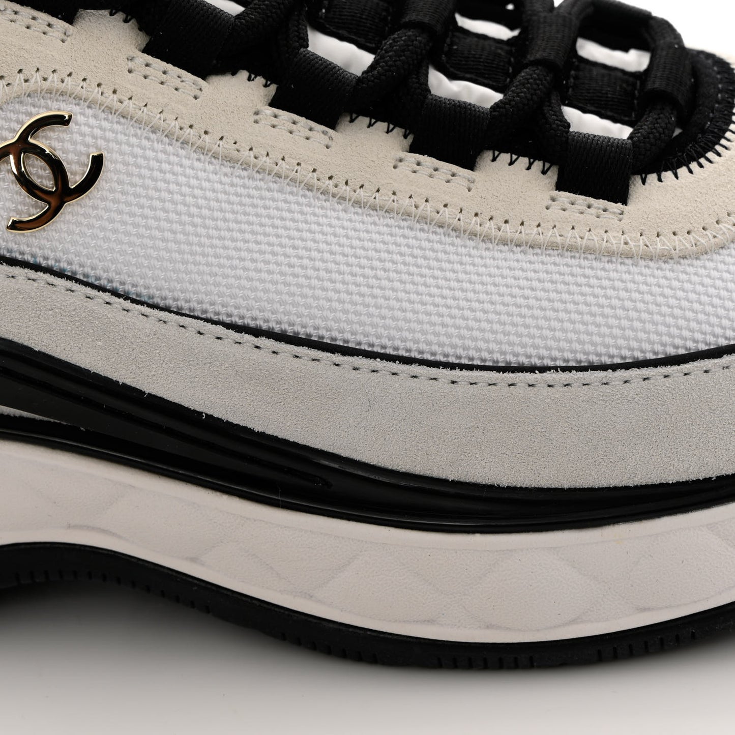 Velvet Calfskin Mixed Fibers CC Sneakers 37.5 Ivory Black