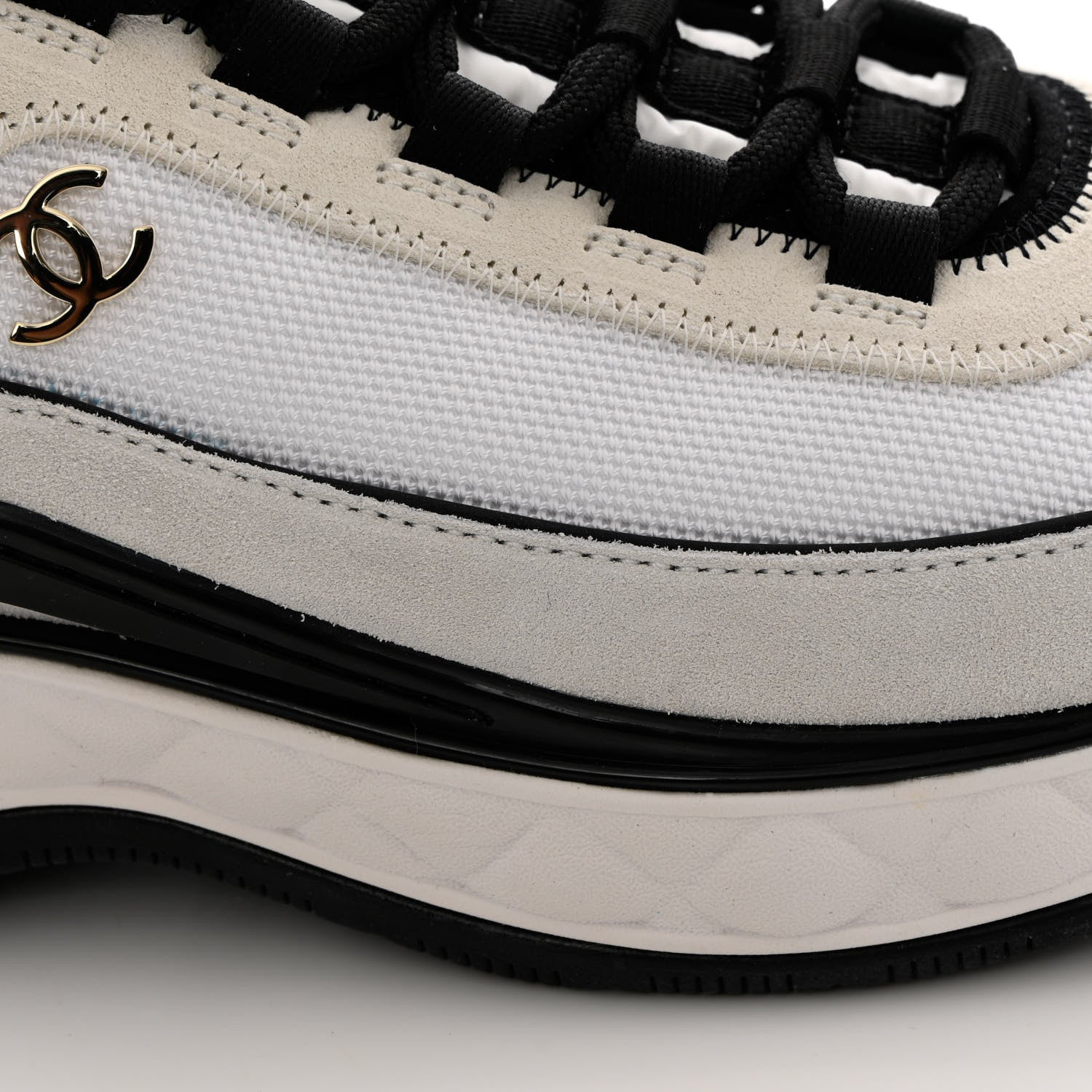 Chanel Velvet Calfskin Mixed Fibers CC Sneakers 37.5 Ivory Black 10 of 11