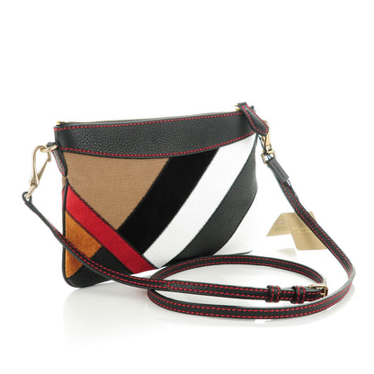 Burberry Calfskin Suede Patchwork Peyton Crossbody Clutch Bag Black 3 of 11