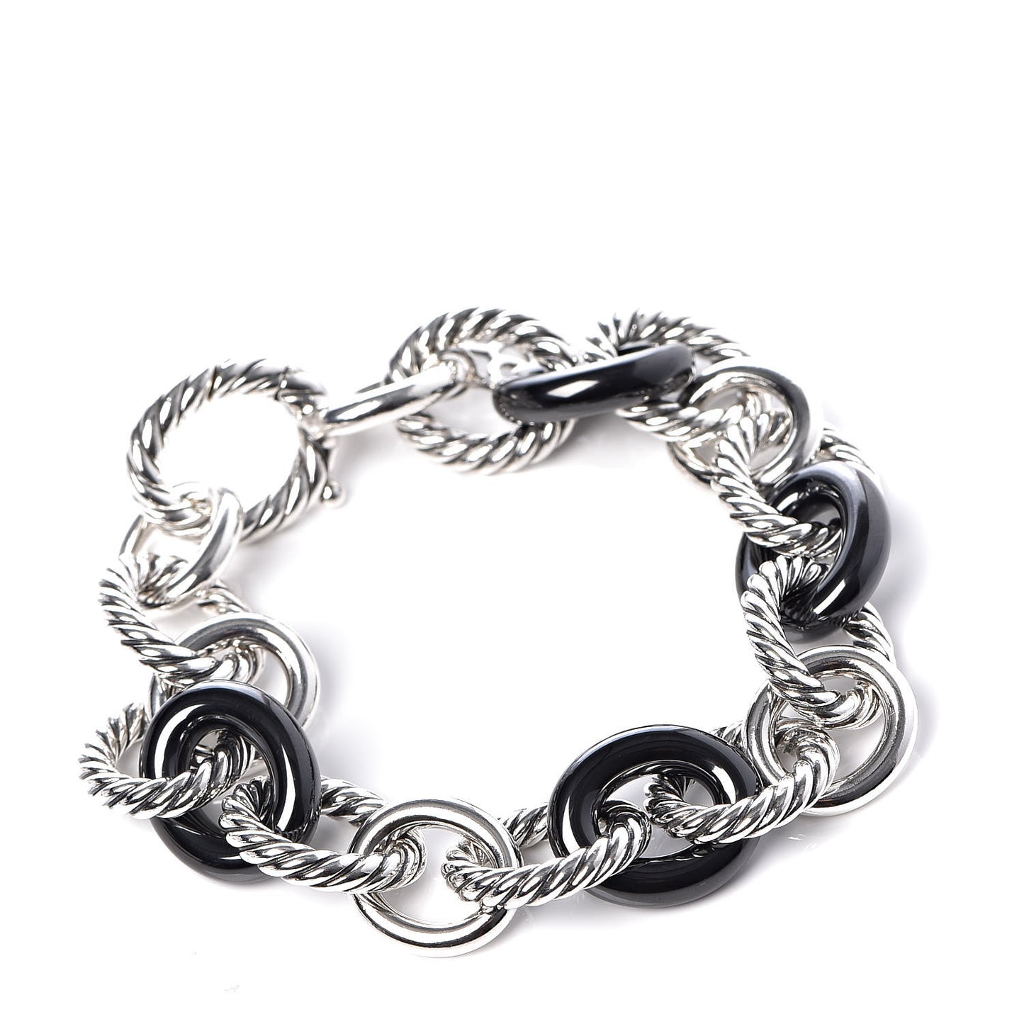 Sterling Silver Ceramic 13mm Large Oval Link Bracelet Black