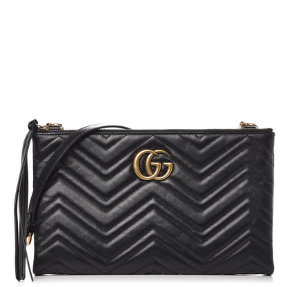 Gucci Calfskin Matelasse GG Marmont Double Zip Chain Bag Black 1 of 9