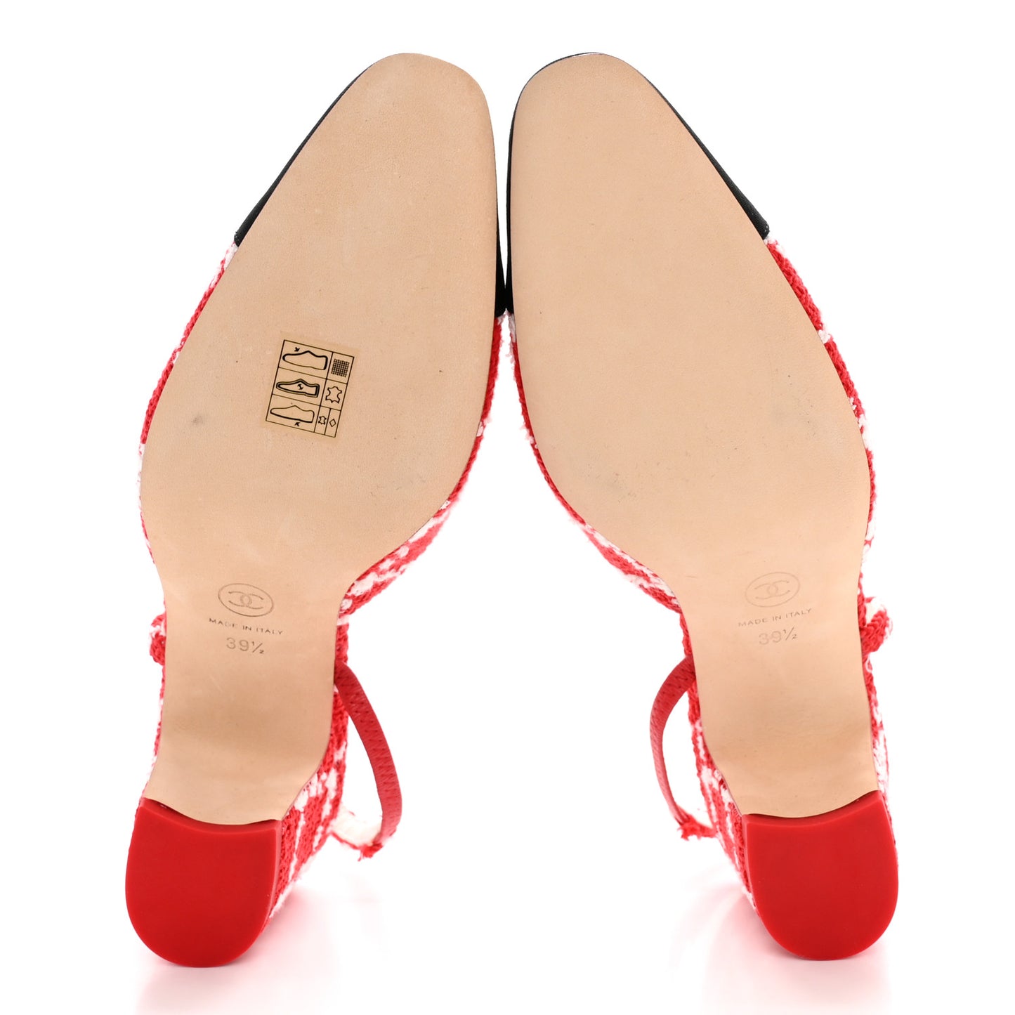 Tweed Grosgrain Cap Toe CC Slingback Pumps 39.5 Red White