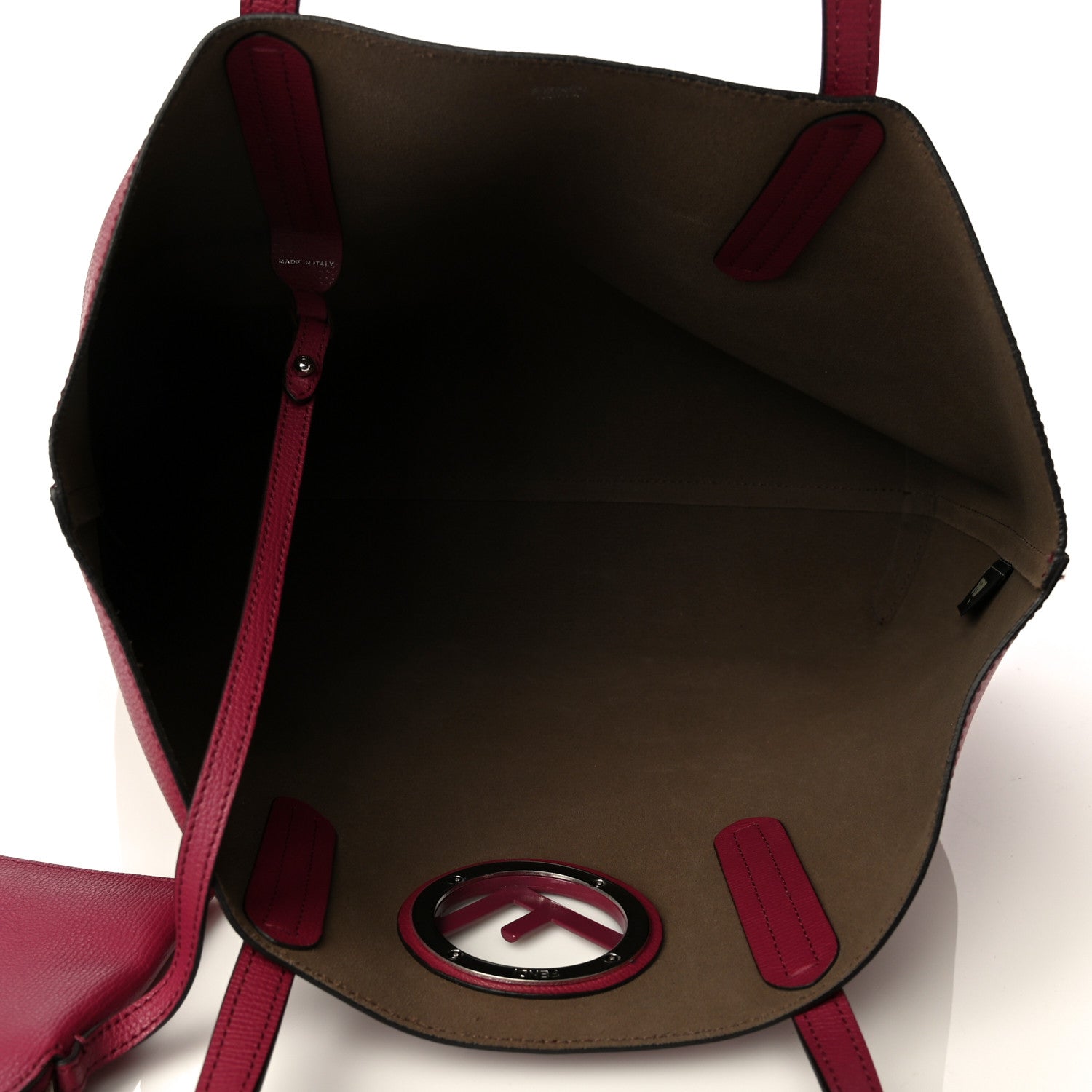 Fendi Vitello Vienna Enamel F is Fendi Shopping Tote Black Cherry Taupe 7 of 9