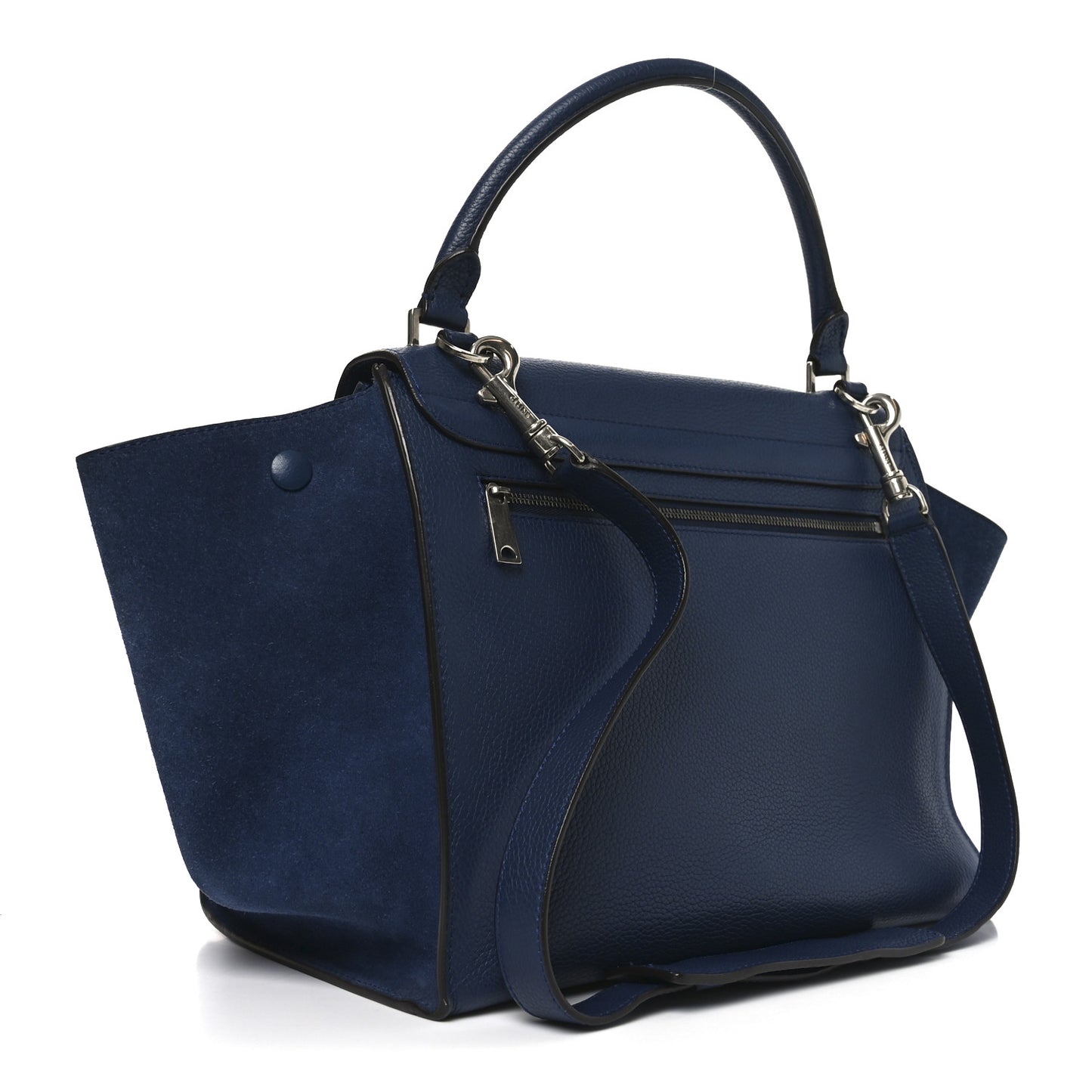 Drummed Calfskin Suede Medium Trapeze Navy Blue