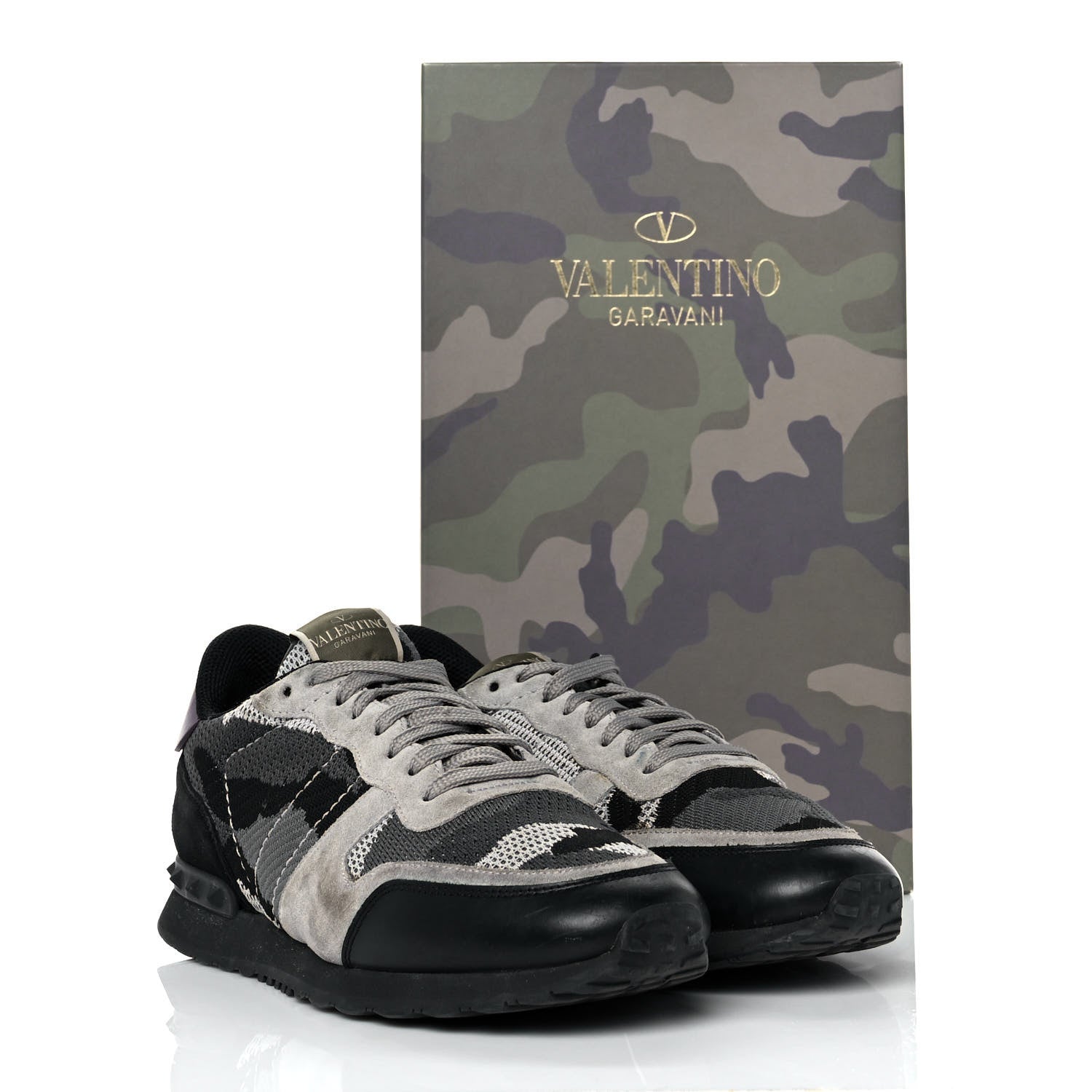 Valentino Garavani Mesh Fabric Suede Camouflage Mens Rockrunner Sneakers 42 Grigio Anthracite Black 9 of 9