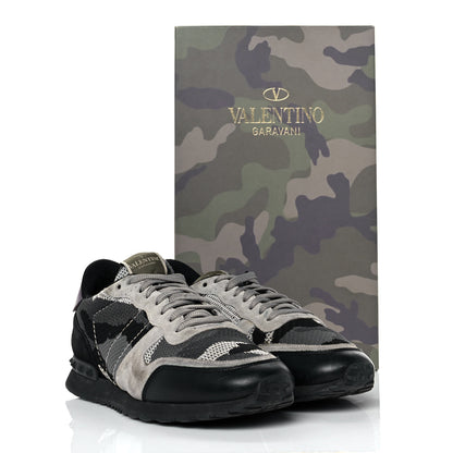 Valentino Garavani Mesh Fabric Suede Camouflage Mens Rockrunner Sneakers 42 Grigio Anthracite Black 9 of 9