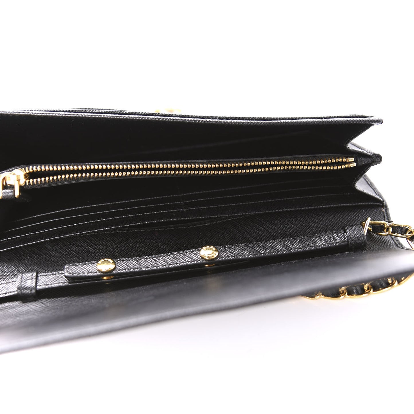 Saffiano Metal Oro Chain Wallet Black