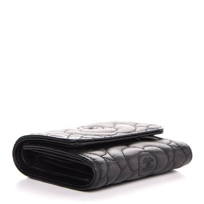 Chanel Caviar Camellia Embossed Compact Wallet Black 4 of 8