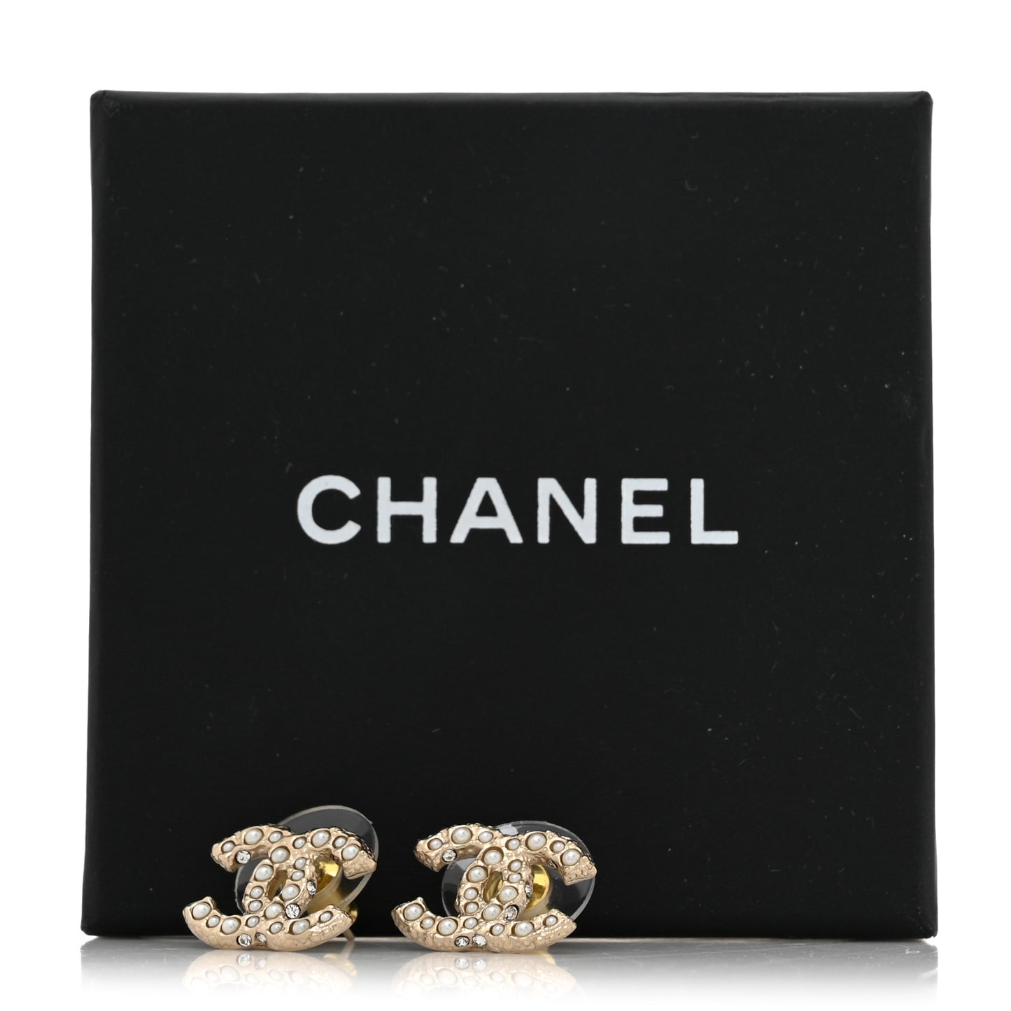 Pearl Crystal CC Earrings Light Gold