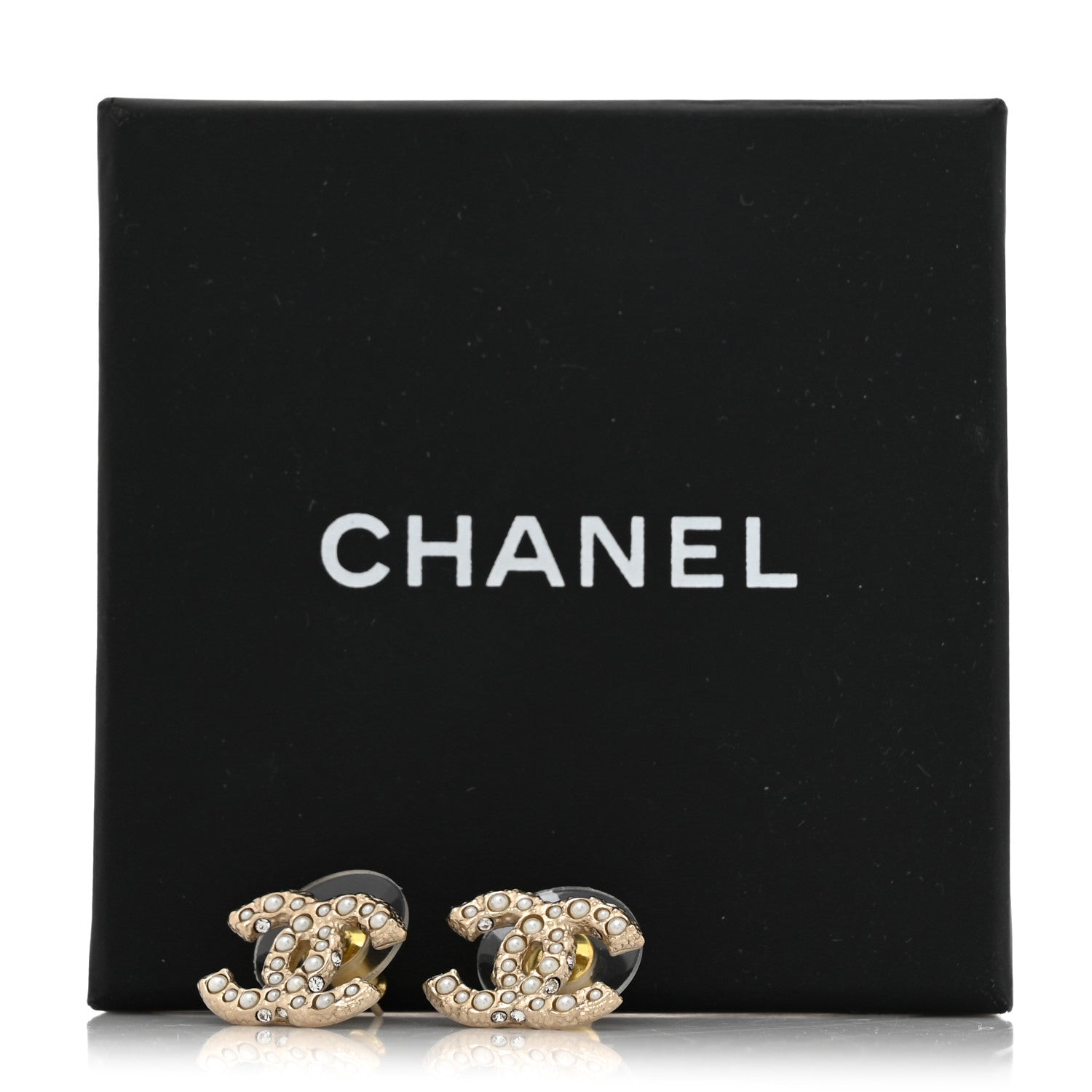 Chanel Pearl Crystal CC Earrings Light Gold 5 of 5