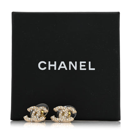 Chanel Pearl Crystal CC Earrings Light Gold 5 of 5