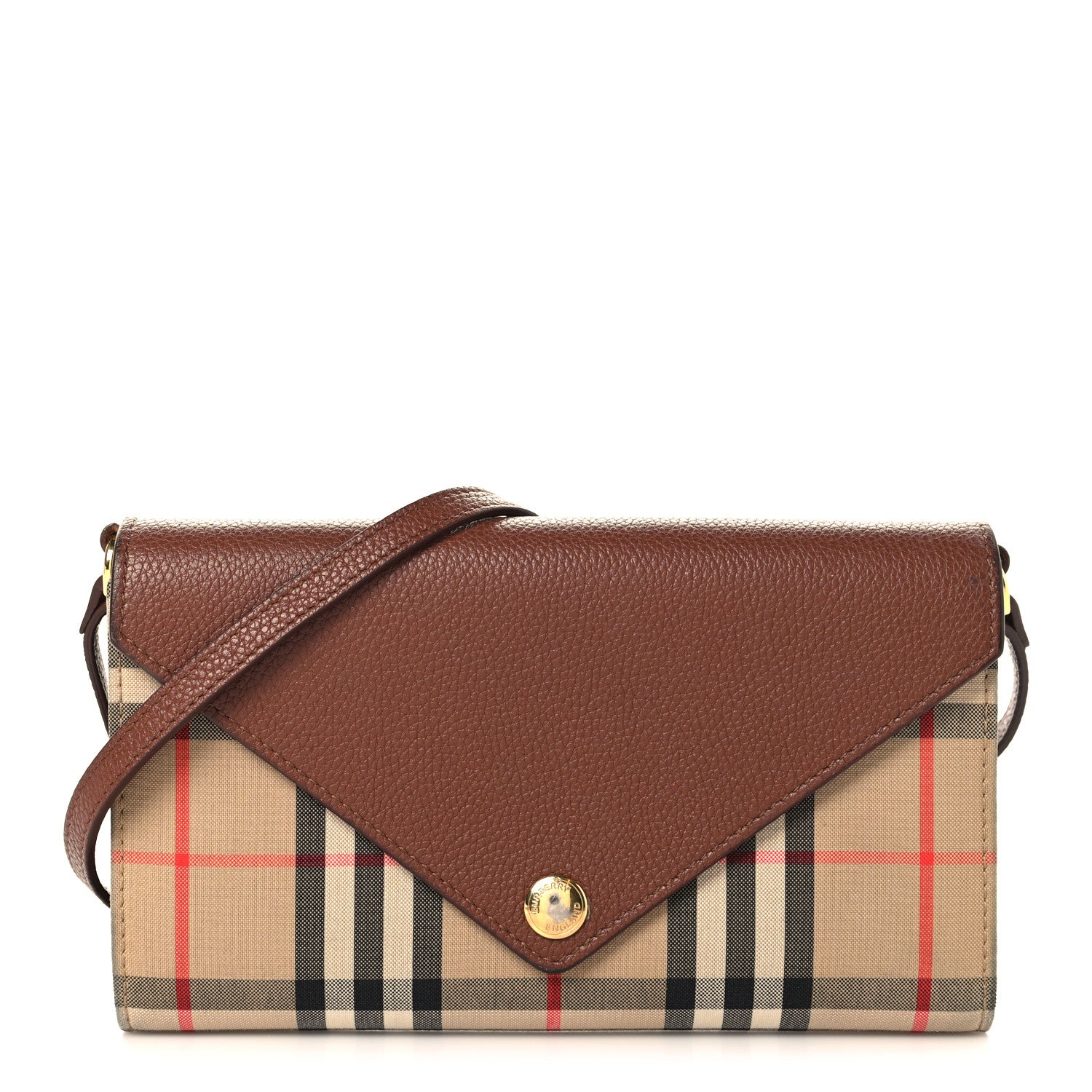 Burberry Grainy Calfskin Vintage Check Wallet With Detachable Strap Archive Beige Tan 1 of 13