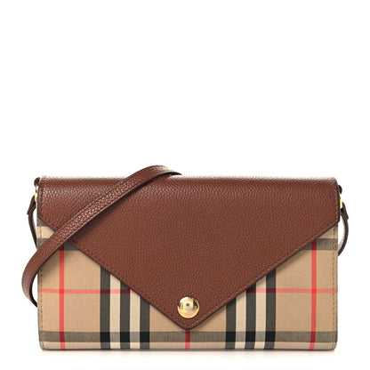 Burberry Grainy Calfskin Vintage Check Wallet With Detachable Strap Archive Beige Tan 1 of 13