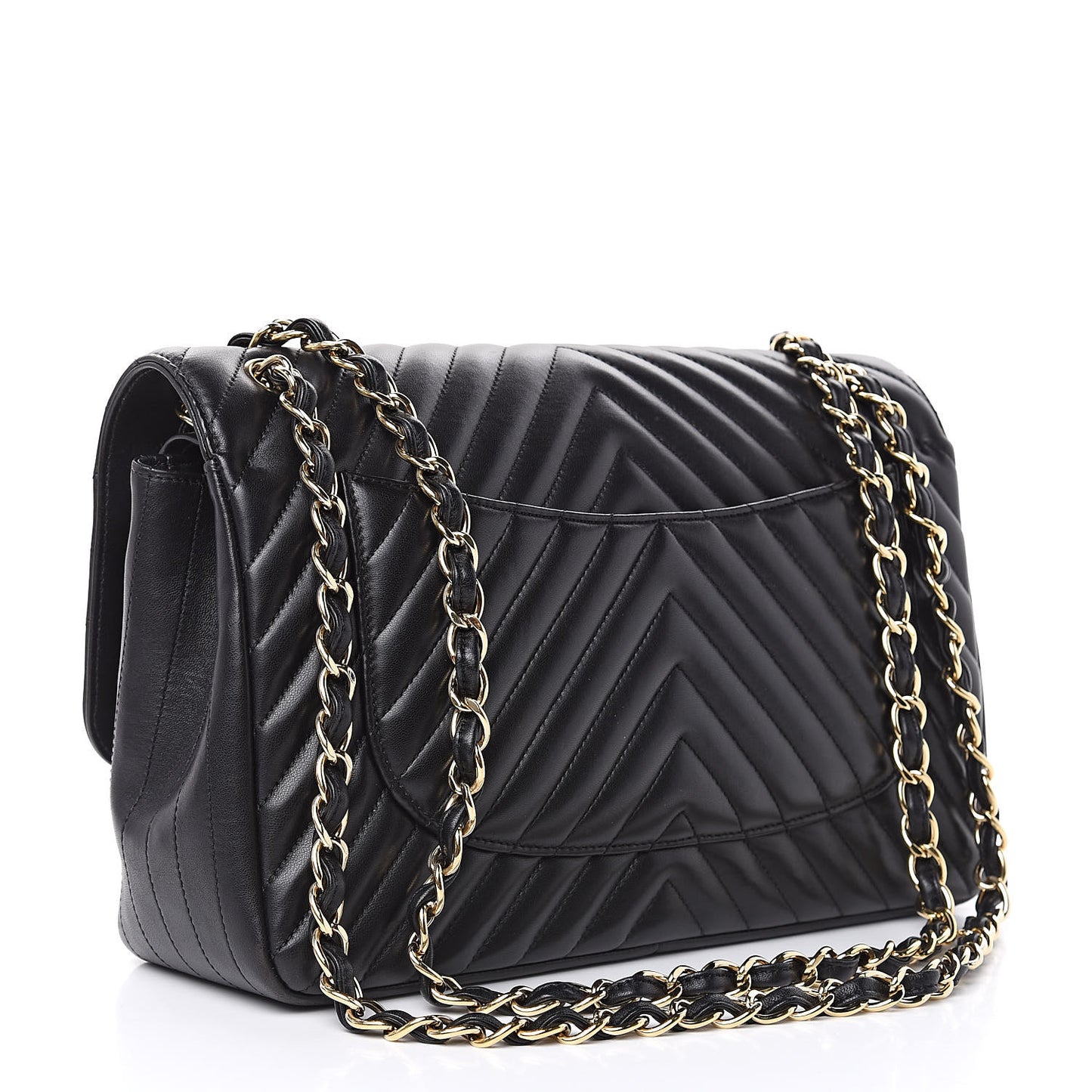 Lambskin Chevron Quilted Jumbo Double Flap Black
