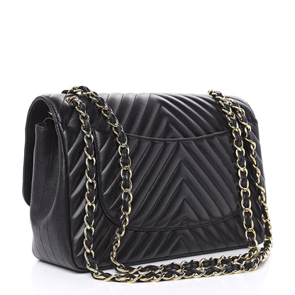 Chanel Lambskin Chevron Quilted Jumbo Double Flap Black 3 of 16