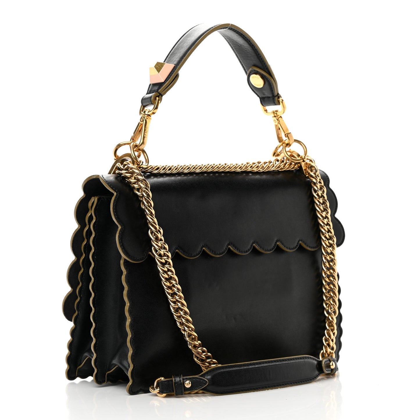 Vitello Liberty Scalloped Studded Kan I Shoulder Bag Black