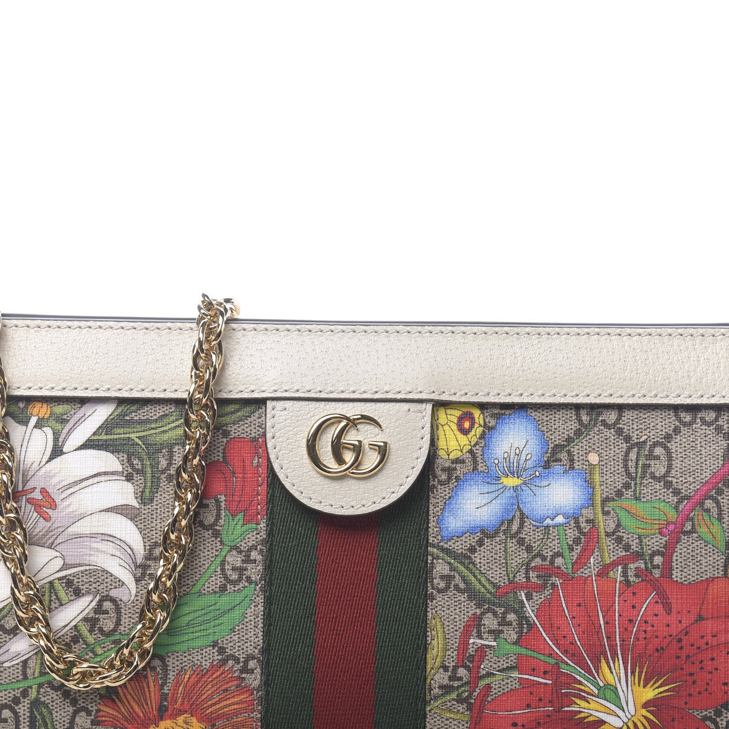 GG Supreme Monogram Flora Web Small Ophidia Chain Shoulder Bag White