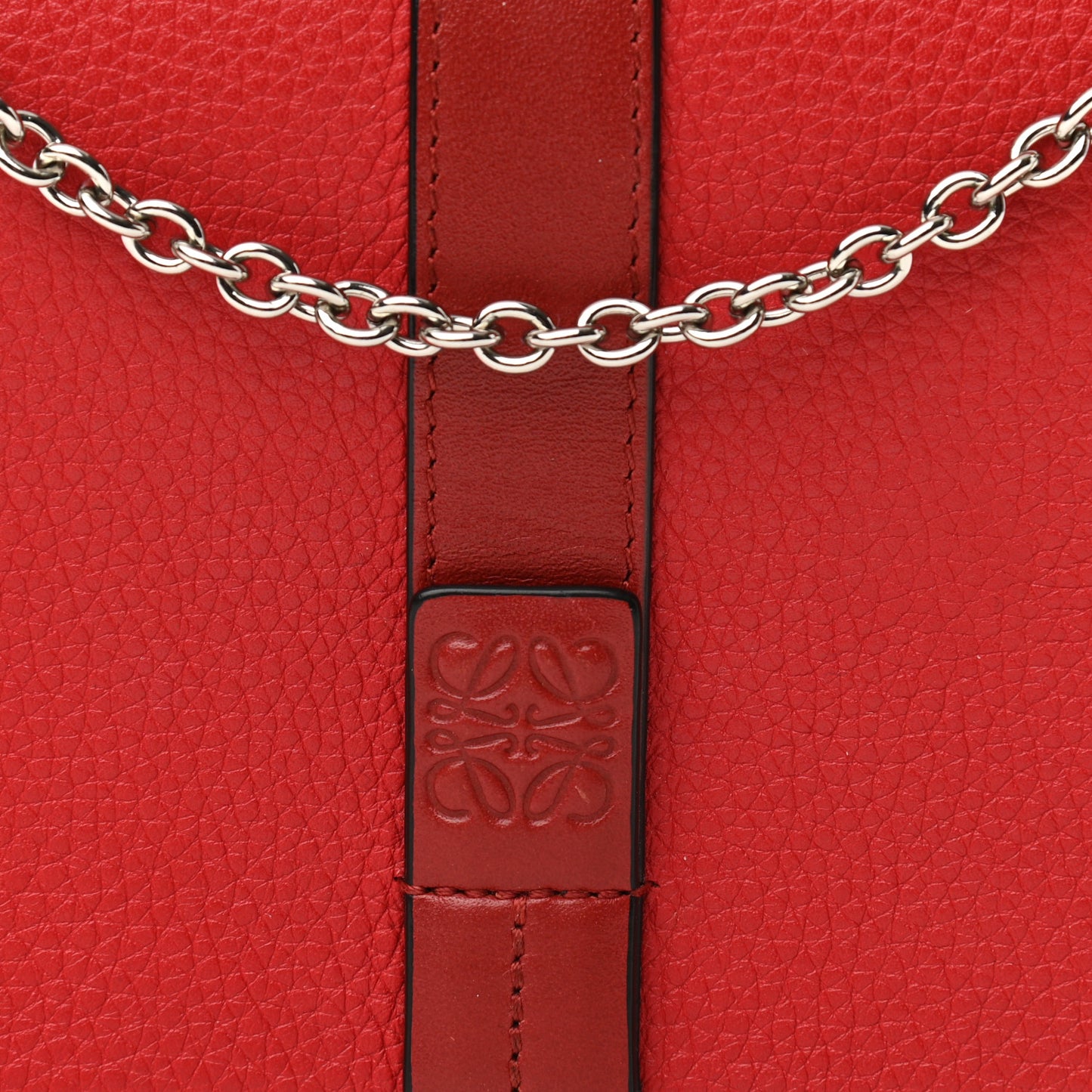 Grained Calfskin Chain Wallet Burnt Red