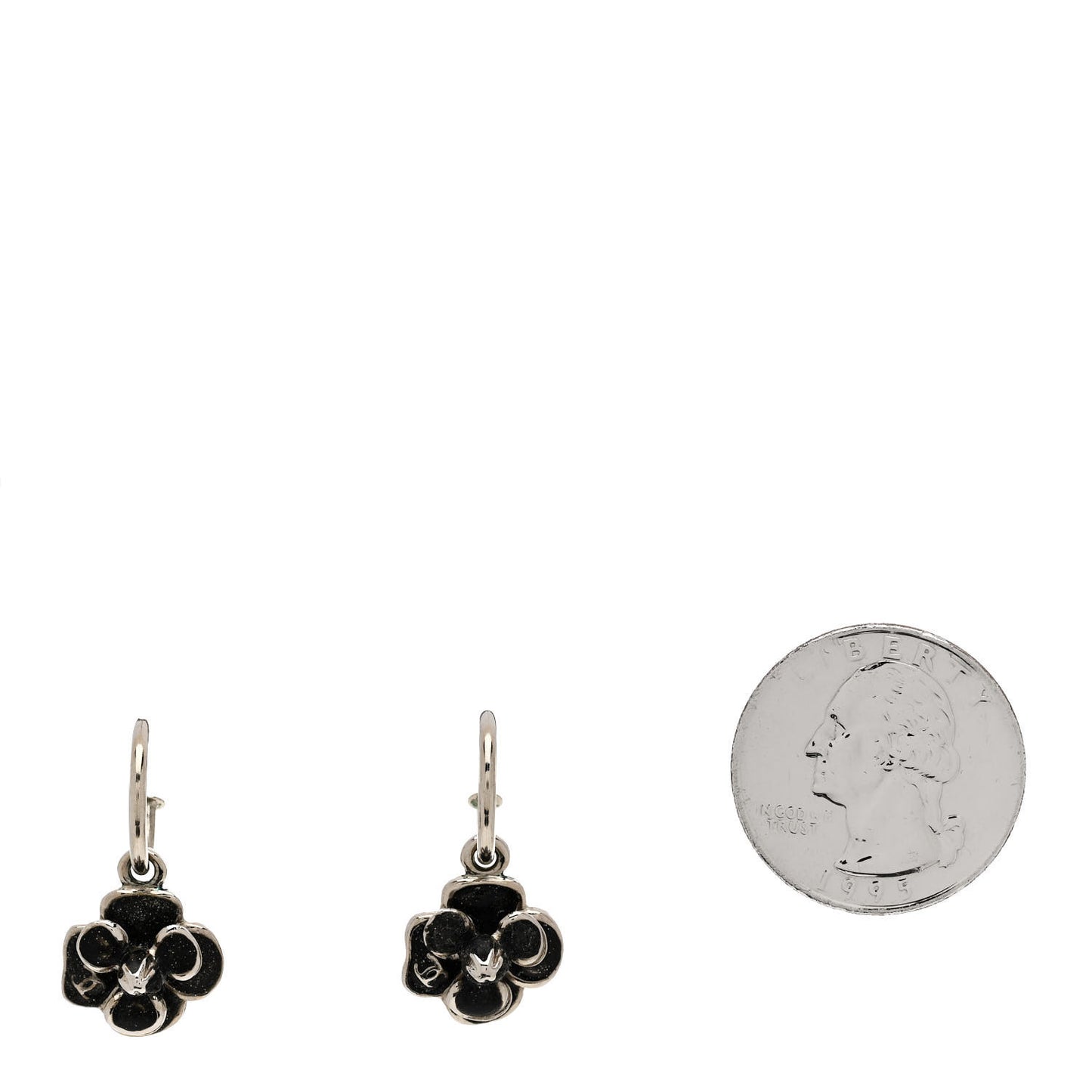 Enamel CC Camellia Drop Earrings Black