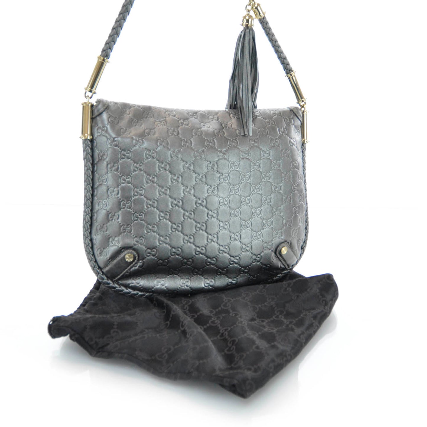 Guccissima Britt Tassel Shoulder Bag Gunmetal