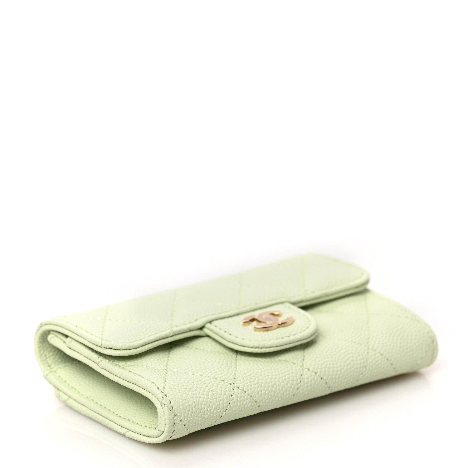 Chanel Caviar Quilted Flap Card Holder Wallet Light Green 4 of 10