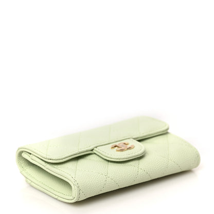 Chanel Caviar Quilted Flap Card Holder Wallet Light Green 4 of 10