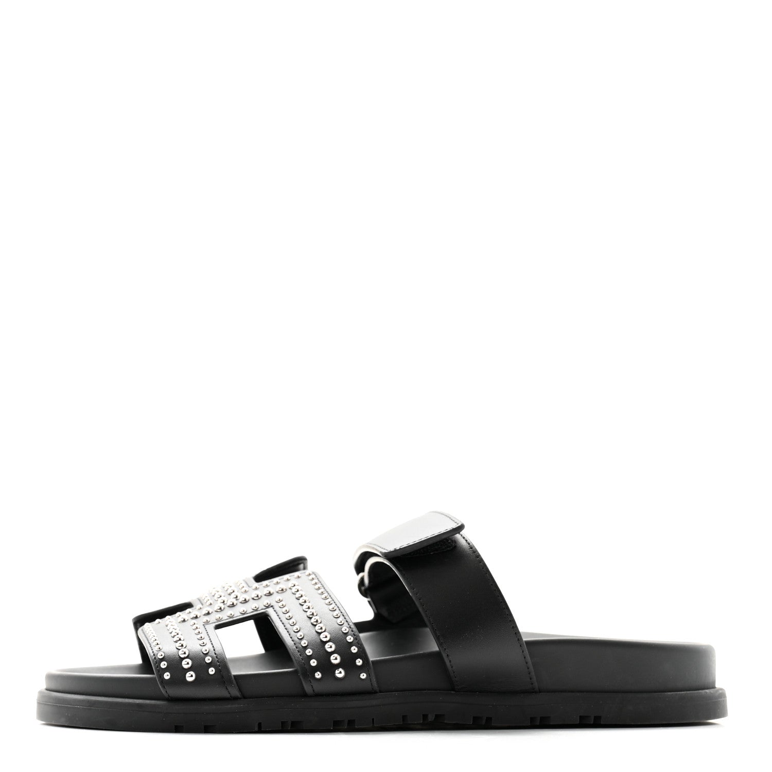 Hermes Mini Stud Calfskin Womens Chypre Sandals 39 Black 1 of 8