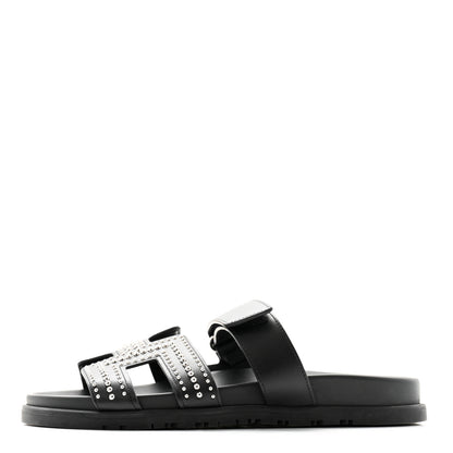 Hermes Mini Stud Calfskin Womens Chypre Sandals 39 Black 1 of 8