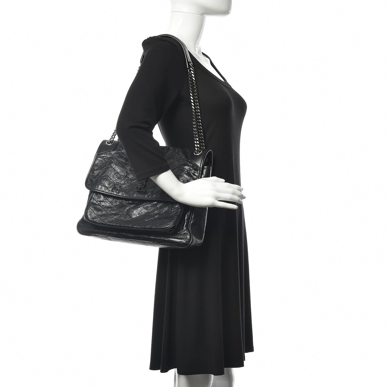Saint Laurent Crinkled Calfskin Matelasse Monogram Large Niki Chain Satchel Black 2 of 11