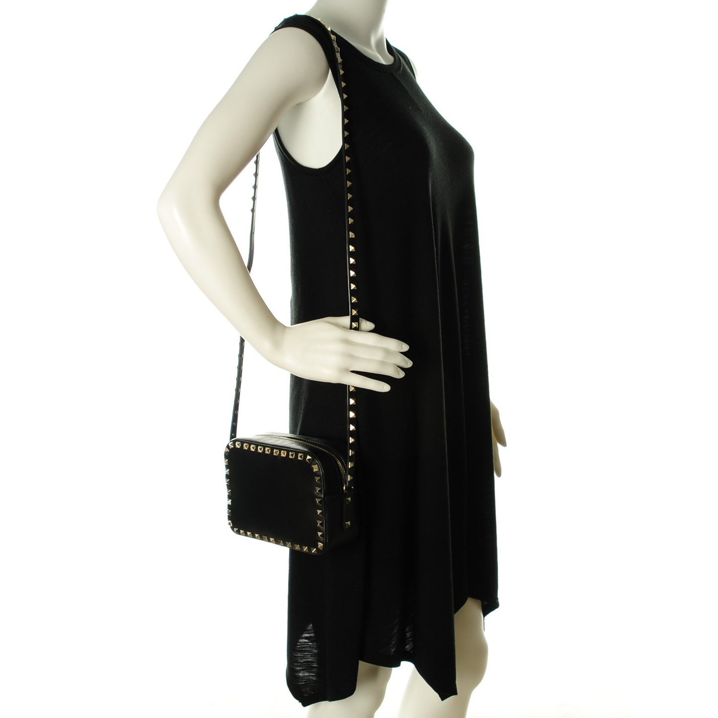 Calfskin Rockstud Camera Crossbody Bag Black