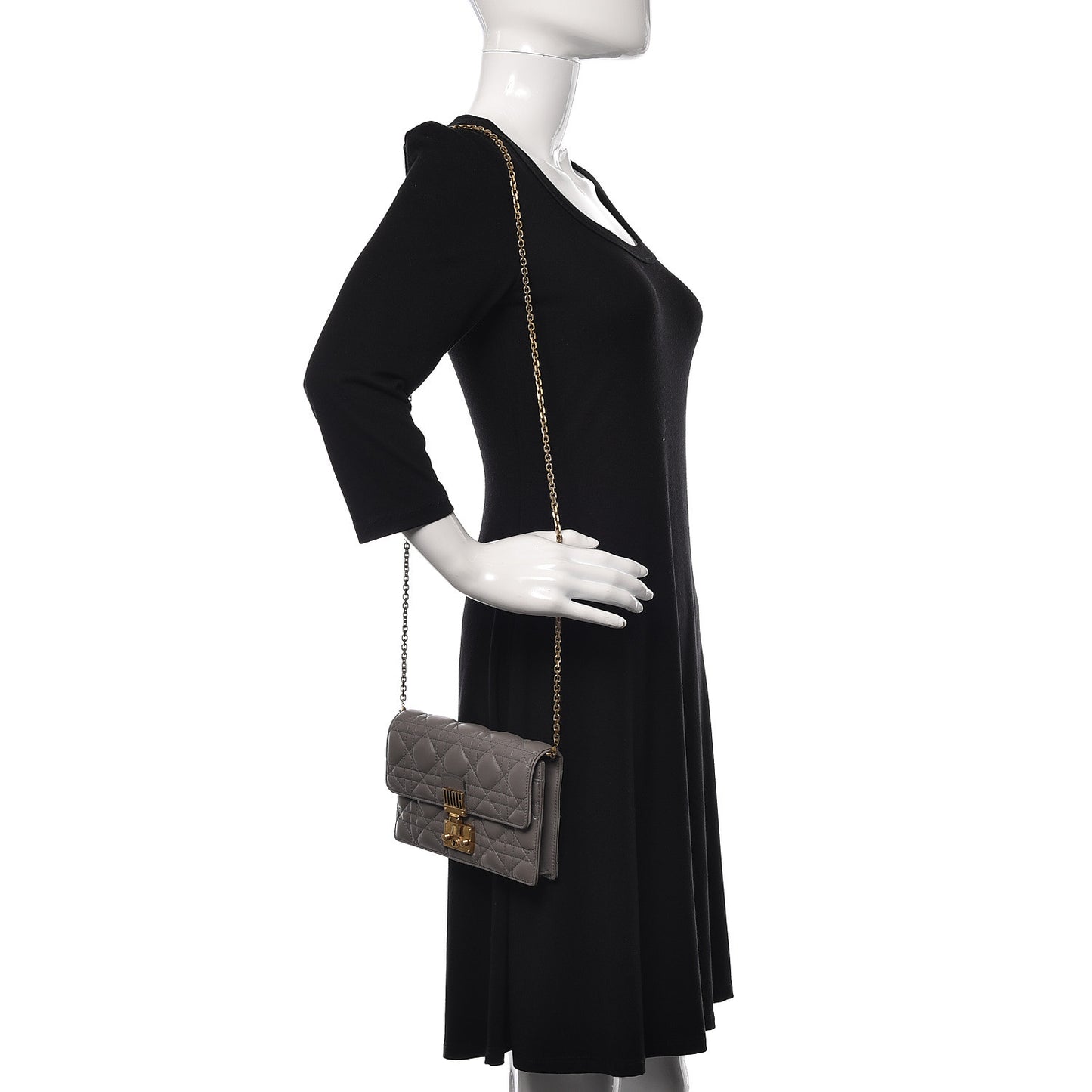 Lambskin Cannage Dioraddict Wallet on Chain Clutch Grey