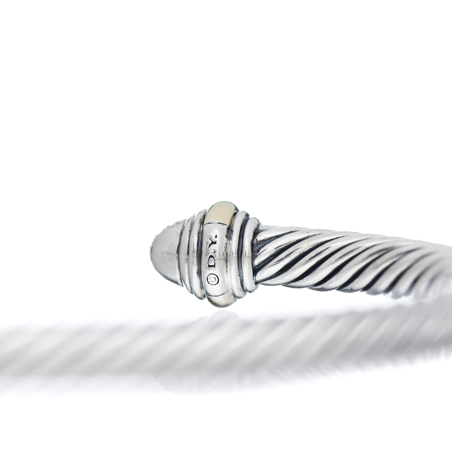 Sterling Silver 14K Yellow Gold Diamond 5mm Cable Classics Bracelet