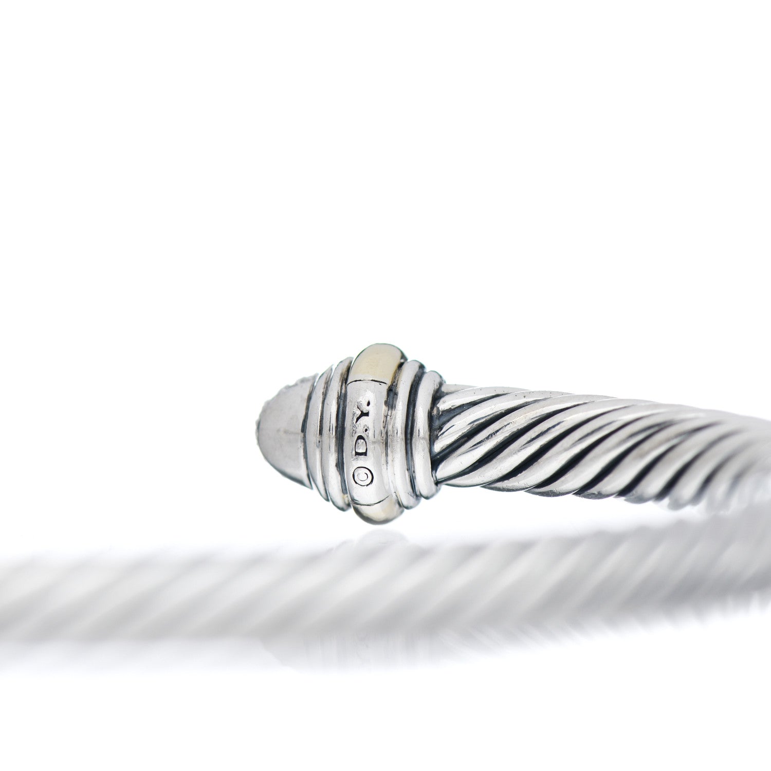 David Yurman Sterling Silver 14K Yellow Gold Diamond 5mm Cable Classics Bracelet 4 of 4