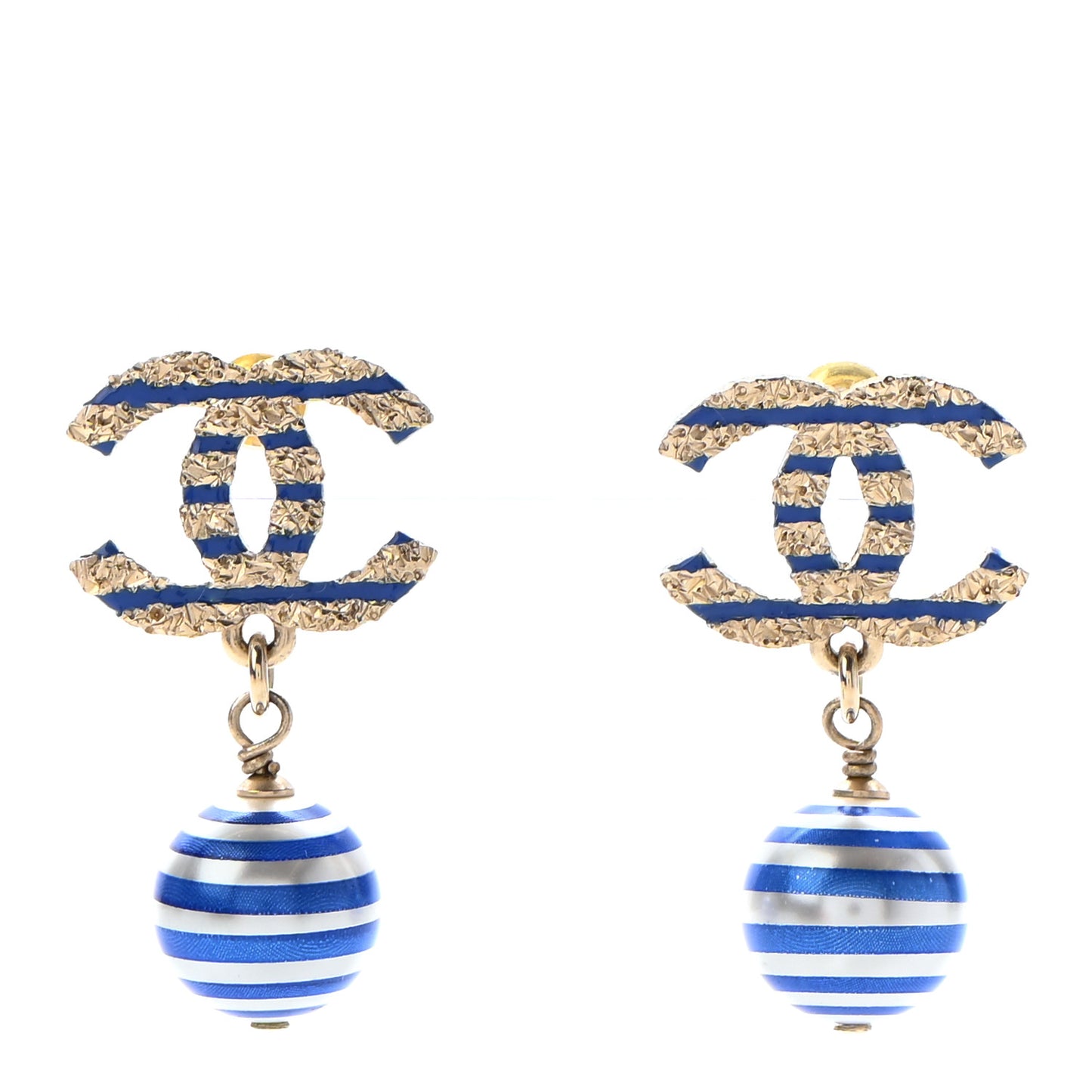 Resin Pearl Striped CC Drop Earrings Blue Gold