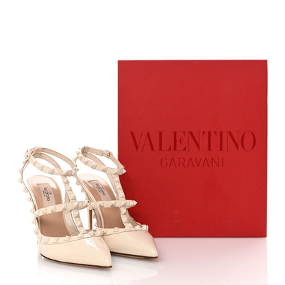 Valentino Garavani Patent Lacquered Monochrome Rockstud Ankle Strap 100mm Pumps 38 Ivory 10 of 10