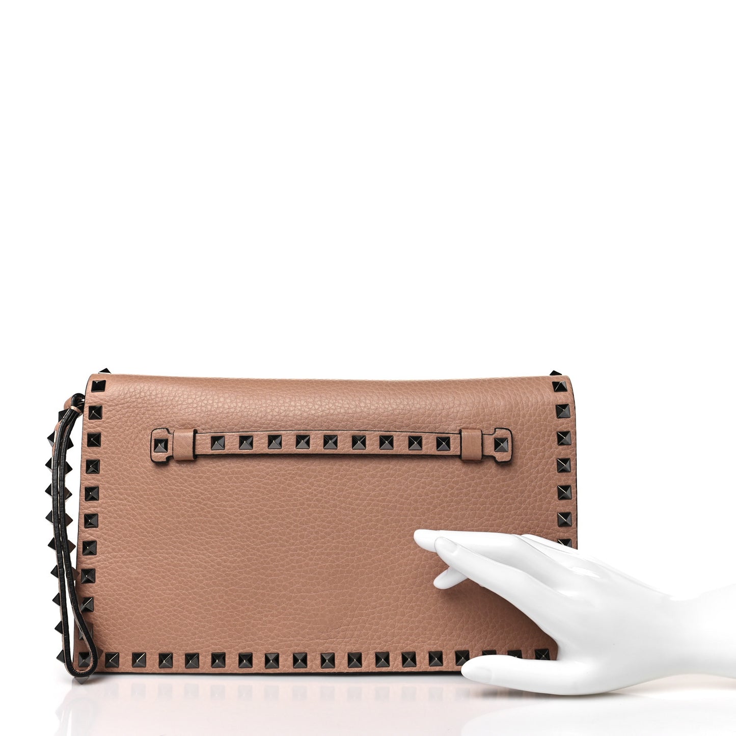 Pebbled Calfskin Rockstud Wristlet Clutch Soft Noisette