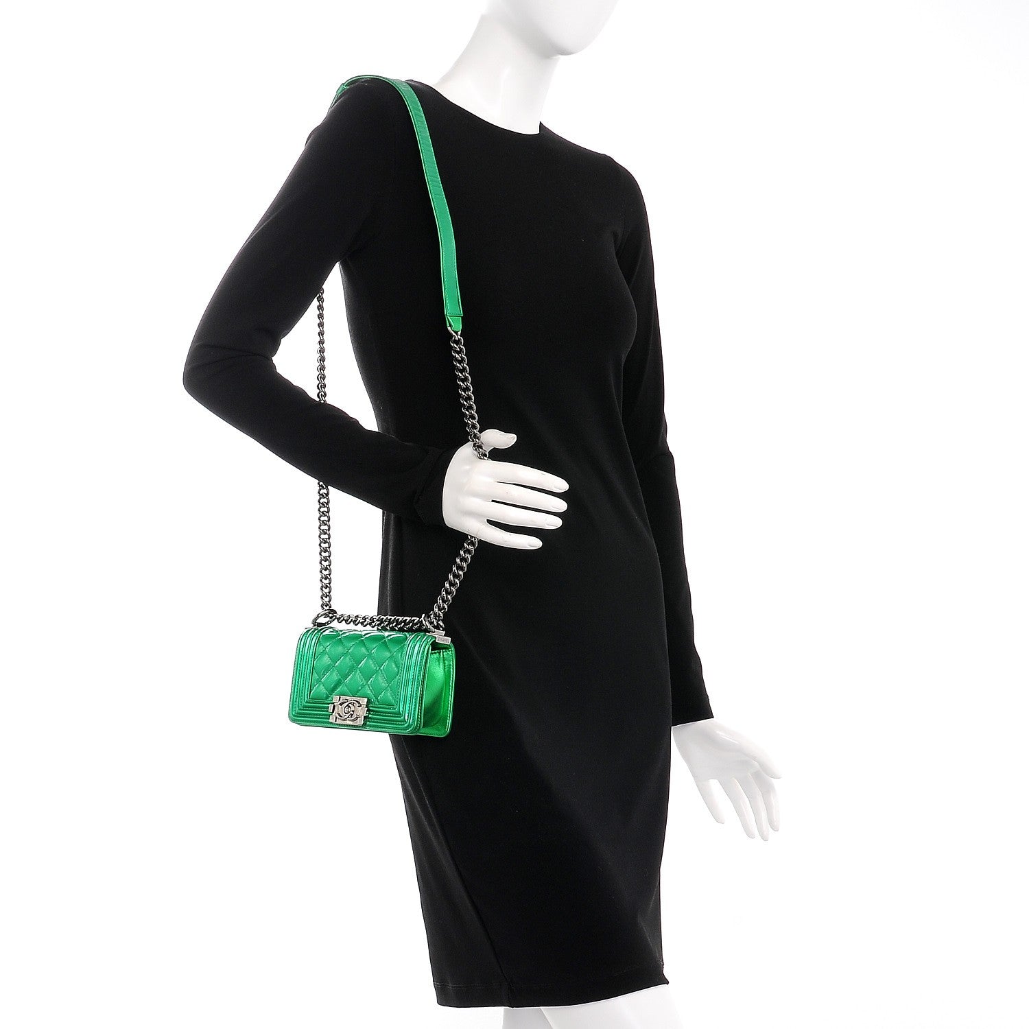 Chanel Metallic Patent Calfskin Quilted Mini Boy Flap Green 2 of 7