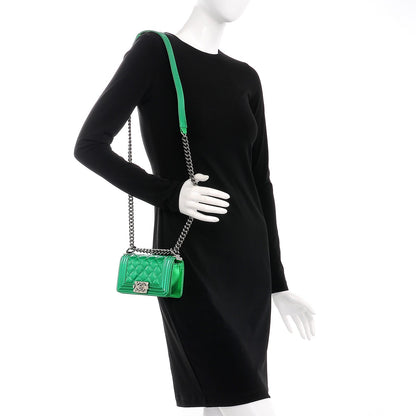 Chanel Metallic Patent Calfskin Quilted Mini Boy Flap Green 2 of 7